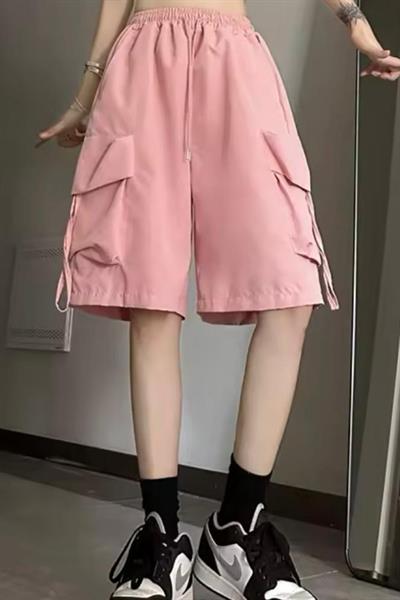 Pembe Cepli Gabardin Y2K Kargo Şort