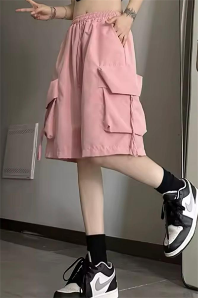 Pembe Cepli Gabardin Kargo Şort