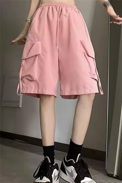 Pembe Cepli Gabardin Kargo Şort