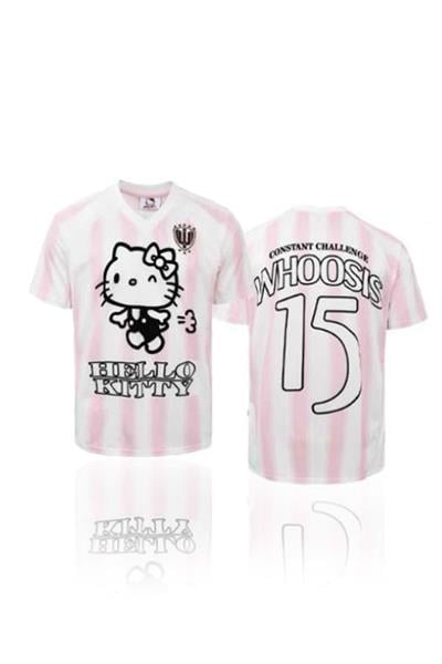 Pembe Çizgili V Yaka Hello Kitty Whoosis Unisex T-shirt
