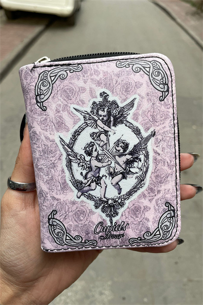 Pembe Cupids Arrow Rose Background Kısa Cüzdan