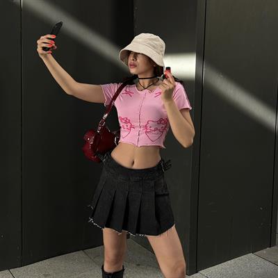 Pembe Hello Kitty - Ruchinleck Kısa Kollu Crop