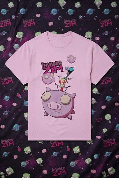 Pembe Invader Zim Gir & Piggy Y2K Unisex T-Shirt
