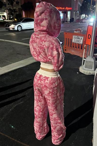 Pembe Kamuflaj Juicy Grunge Lastikli Crop Hırka Alt-Üst Takım
