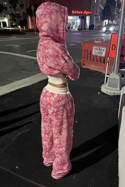 Pembe Kamuflaj Juicy Grunge Lastikli Crop Hırka Alt-Üst Takım