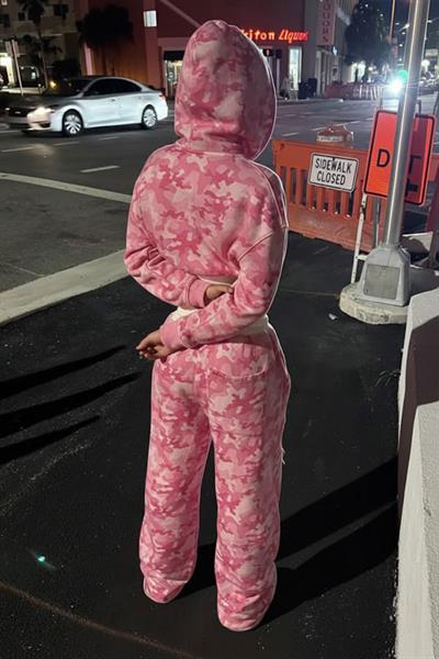 Pembe Kamuflaj Juicy Grunge Lastikli Crop Hırka Alt-Üst Takım