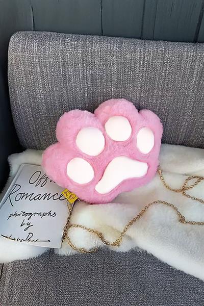 Pembe Kedi Patili Zincir Askılı Peluş Çanta 
