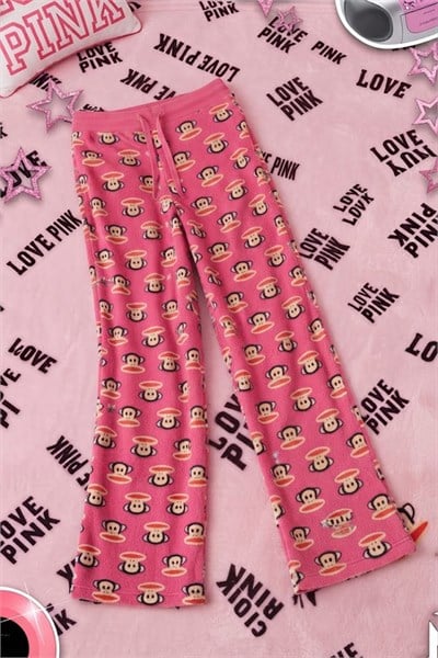 Pembe Monkey Beli Lastikli Y2K Eşofman