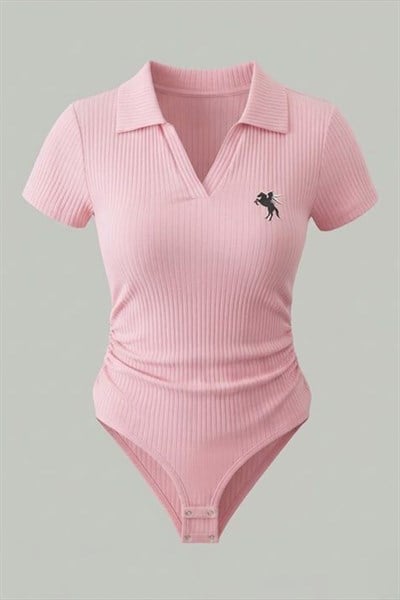 Pembe Polo Ribana Y2K Çıtçıtlı Body