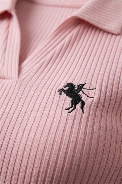Pembe Polo Ribana Y2K Çıtçıtlı Body