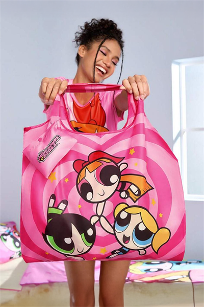 Pembe Powerpuff Girls Polyester Katlanabilir Bez Çanta