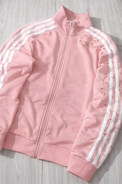 Pembe Üç Şeritli Sakura Ağacı Y2K Unisex Hırka