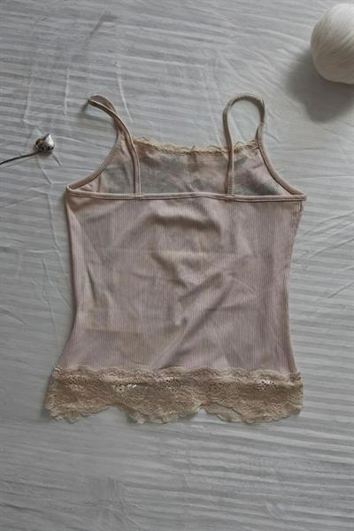 Bej Butterfly Dantelli Gotik Y2K Askılı Crop