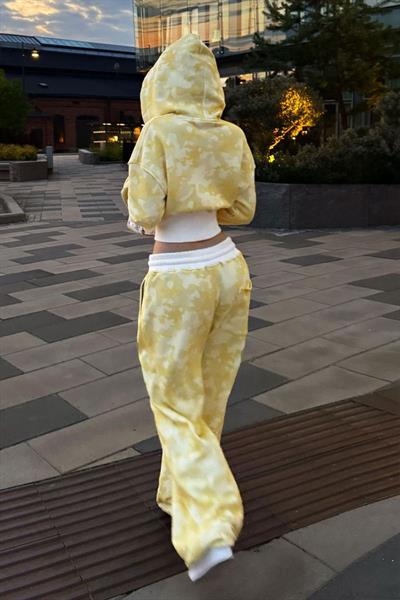 Sarı Kamuflaj Juicy Grunge Lastikli Crop Hırka Alt-Üst Takım