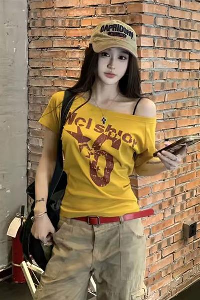 Sarı Nclshior 6 Y2K Kısa Kollu Crop