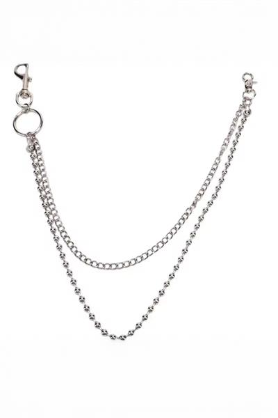 Silver 2 Zincirli Silver Boncuk Detaylı Gotik Pantolon Zinciri