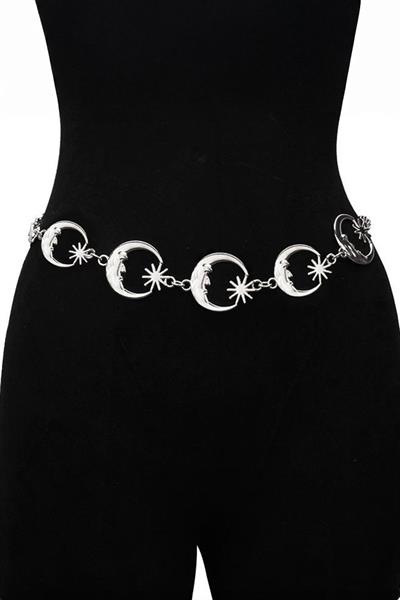 Silver Gotik Ay ve Güneş Detaylı Zincir Kemer 