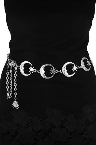 Silver Gotik Ay ve Güneş Detaylı Zincir Kemer 
