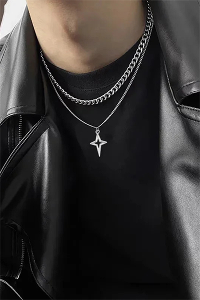 Silver İkili Zincir Yıldız Kolye