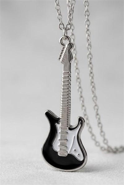 Silver Siyah Beyaz Elektro Gitar Kolye