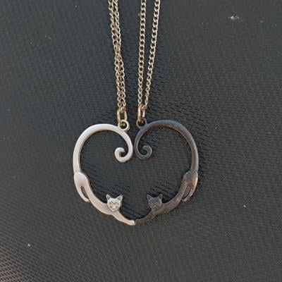 Silver & Siyah Love Cat Çift Kolye 