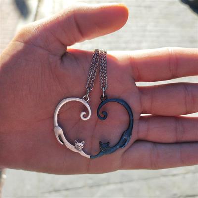 Silver & Siyah Love Cat Çift Kolye 