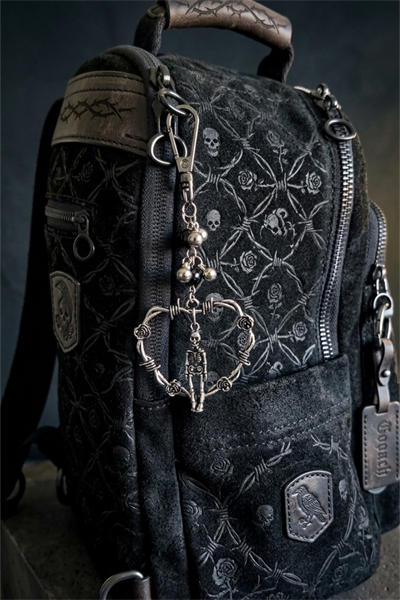 Silver Skeleton Rose Dikenli Tel Kalp Çanta Süsü
