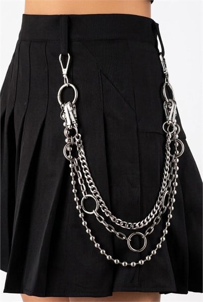 Silver Üç Şeritli Halkalı Gotik Pantolon Zinciri