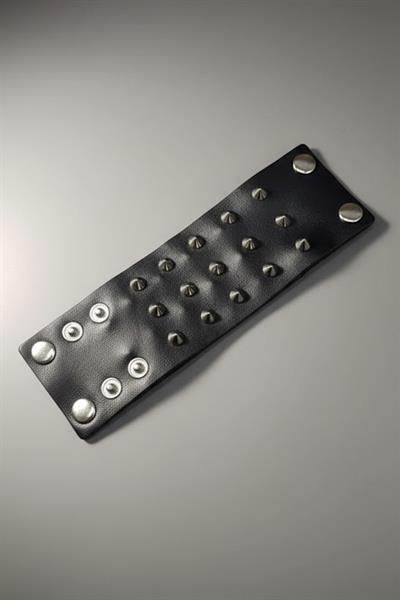 Siyah 3 Şerit Dikenli Gotik Deri Bileklik