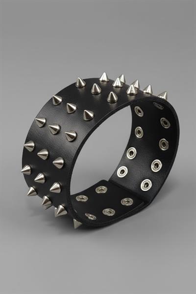 Siyah 3 Şerit Dikenli Gotik Deri Bileklik