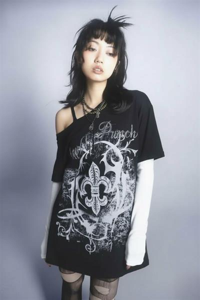 Siyah Abstract Pattern Beyaz Kollu Uzun Kollu Unisex T-shirt