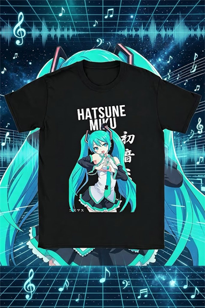 Siyah Anime Hatsune Miku Love Unisex T-Shirt