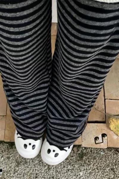 Siyah Antrasit Çizgili Beli Lastikli Y2K Unisex Eşofman