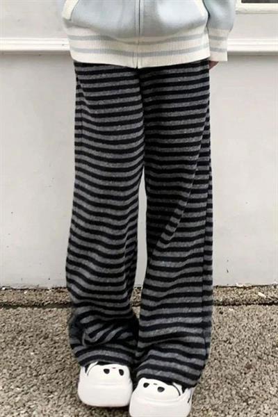 Siyah Antrasit Çizgili Beli Lastikli Y2K Unisex Eşofman