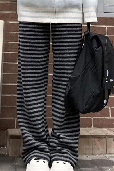 Siyah Antrasit Çizgili Beli Lastikli Y2K Unisex Eşofman