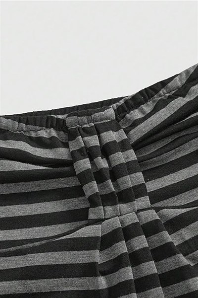 Siyah Antrasit Çizgili Twist Y2K Straplez Crop