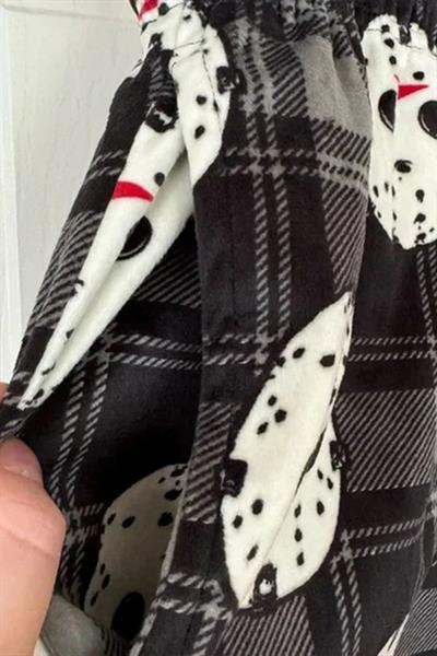 Siyah Antrasit Ekoseli Jason Voorhees Maskeli Y2K Unisex Eşofman