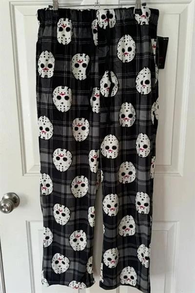 Siyah Antrasit Ekoseli Jason Voorhees Maskeli Y2K Unisex Eşofman