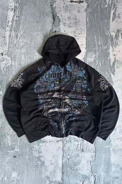 Siyah Archaic Atelier Y2K Kapüşonlu Unisex Hırka