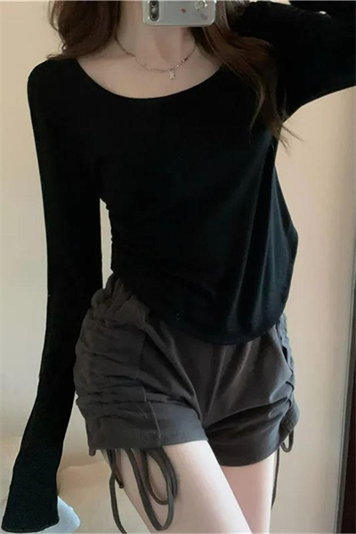 Siyah Basic Uzun Kollu Crop