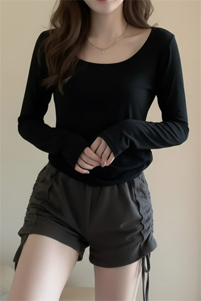 Siyah Basic Uzun Kollu Crop