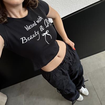 Siyah Blessed With Beauty & Rage Kısa Kollu Crop 