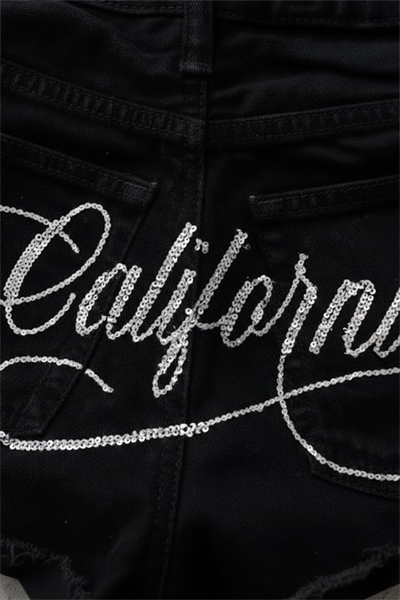 Siyah California Taşlı Y2K Mini Şort