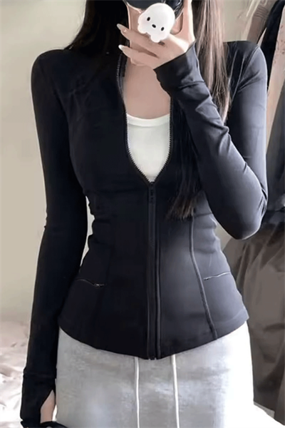 Siyah Cepli Parmak Delikli Street Y2K Crop Hırka