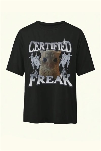 Siyah Certified Freak Cat Grunge Y2K Unisex T-Shirt