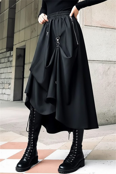 Siyah Chinese Street Wear Salaş Uzun Etek 