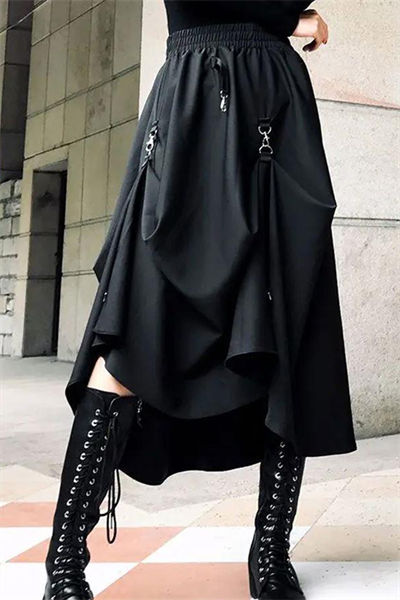 Siyah Chinese Street Wear Salaş Uzun Etek 