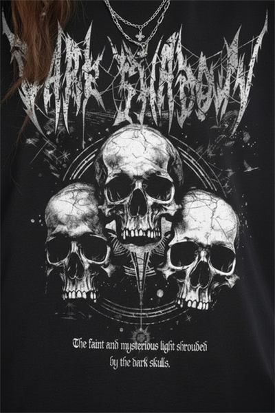 Siyah Dark Shadow Skulls Gotik Y2K Unisex T-Shirt