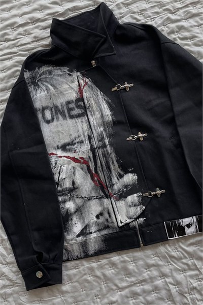 Siyah Deftones Entombed Kancalı Gabardin Grunge Gotik Y2K Unisex Ceket