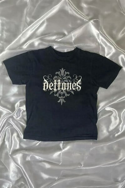 Siyah Deftones Gotik Y2K Kısa Kollu Crop